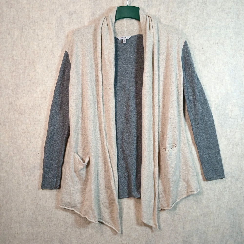 Athleta Cashmere Casmalia‎ Sweater Wrap, Oatmeal Heather/Grey Medium #243341